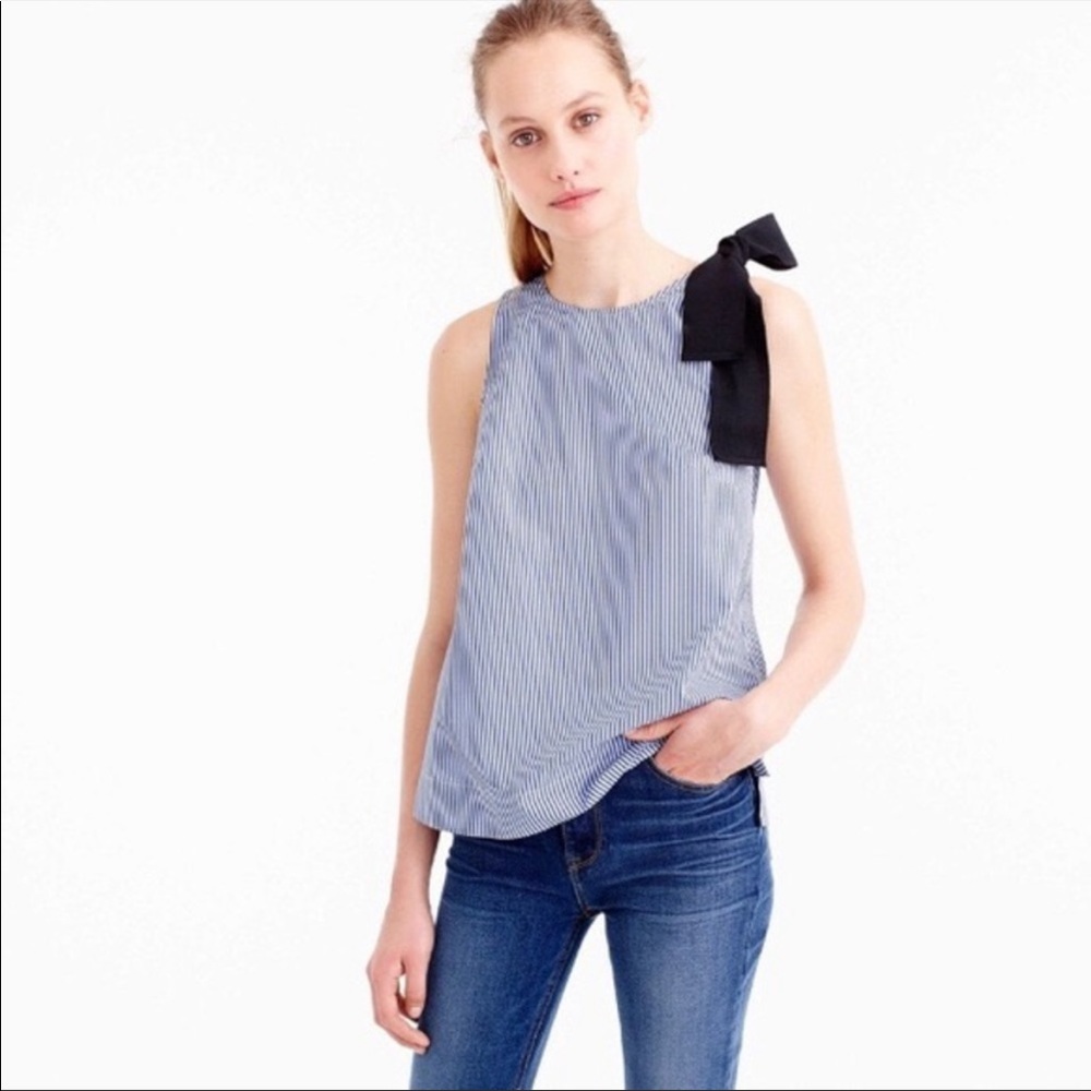 jcrew pinstripe sleeveless top with bow